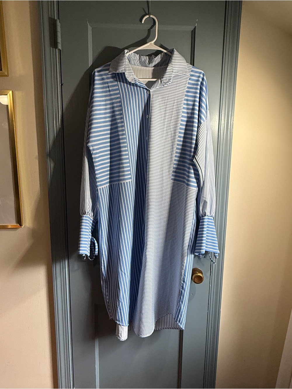 Blue & White Striped Long-Sleeve Shirt Dress